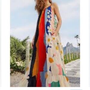 NEW FARM Rio Super Fun Daisy Maxi Dress Colorful Rainbow Floral Flowy Size XL